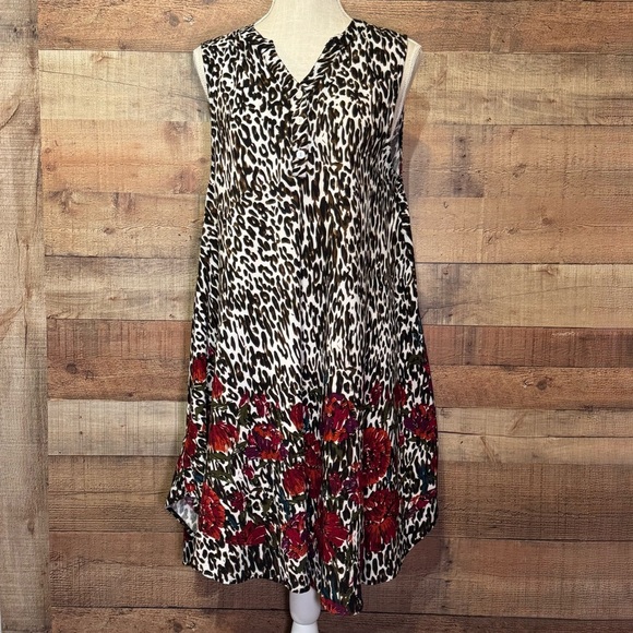 🌻 Flint & Moss Floral Leopard Sleeveless Sun Dress size Large Beach Boho - Picture 1 of 11
